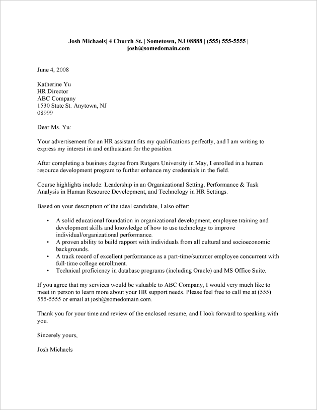 Business school application cover letter