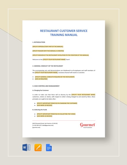 restaurant server training manual template
