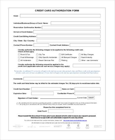 Bertoia credit card authorisation form