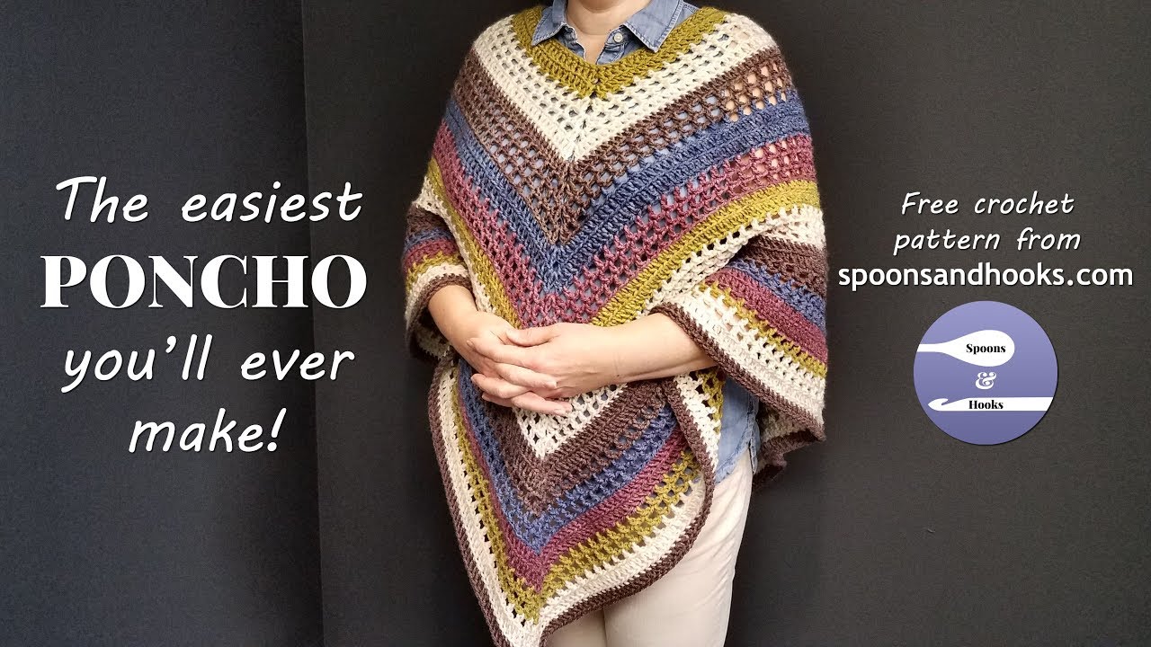 Crochet poncho with granny square guide tutorial