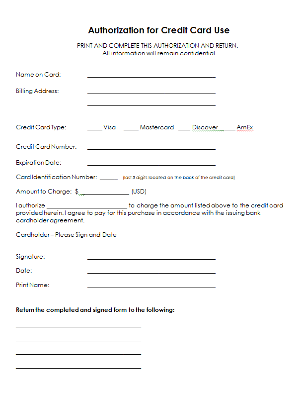 Bertoia credit card authorisation form