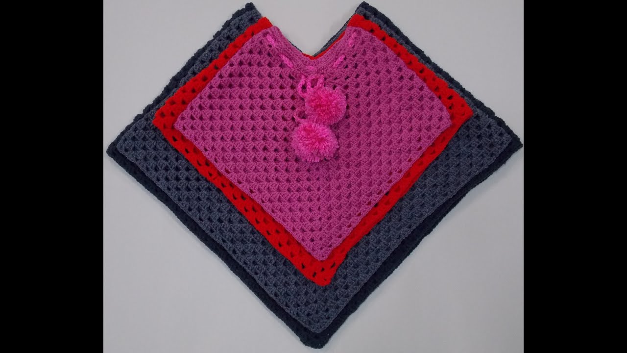 Crochet poncho with granny square guide tutorial